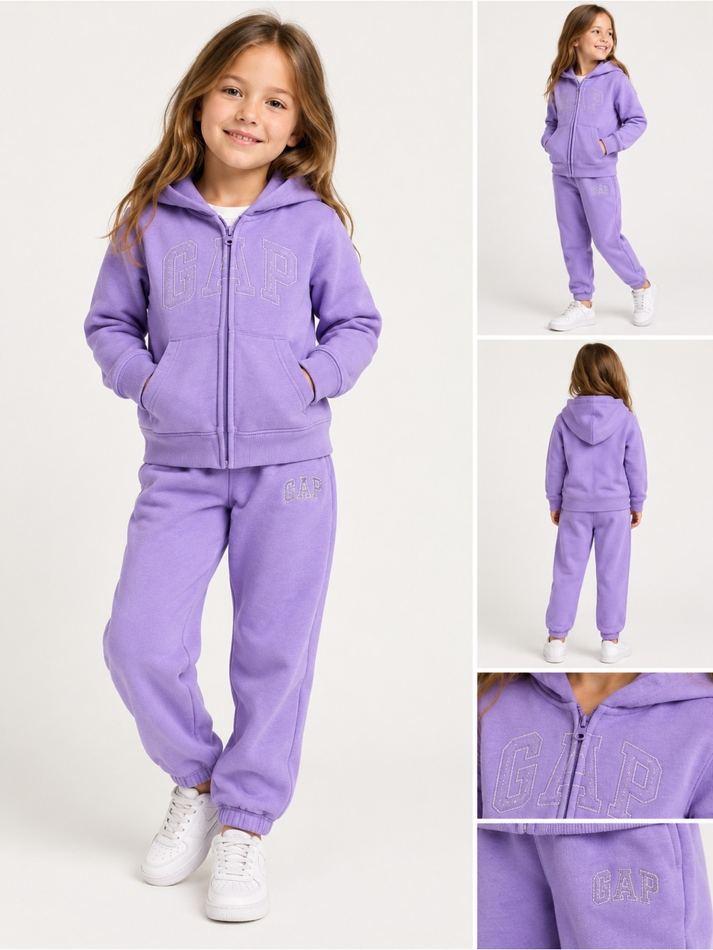 GAP Kids Girls Purple Logo Zip Hoodie Sweatpants 2 Piece Sweatsuit Set Size Sm